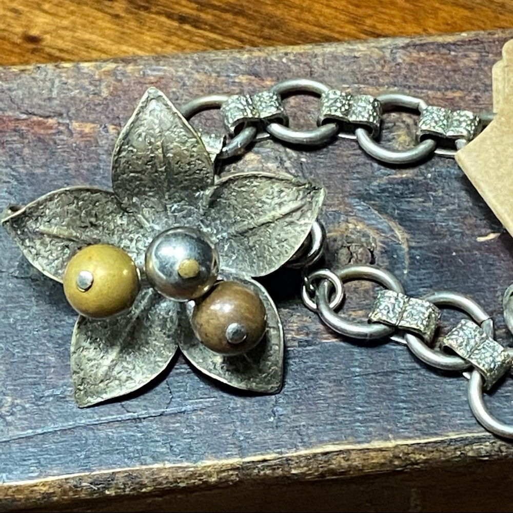 Vintage Hammered Metal Large Flower Statement Bracelet